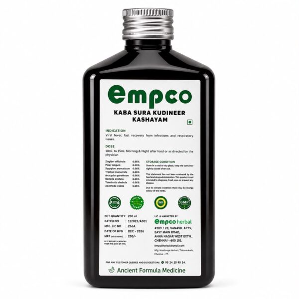 Empco Herbal Kaba Sura Kudineer Kashayam ingredients and dosage label