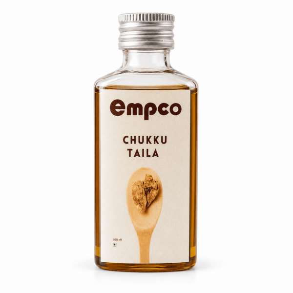 Empco Chukku Taila Ayurvedic oil bottle, 100ml, for headache, cold, and joint pain relief
