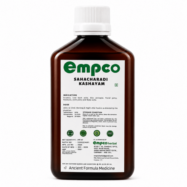 Empco Herbal Sahacharadi Kashayam ingredients and dosage label