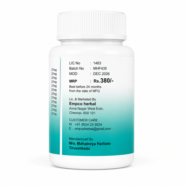 Empco Livotre Capsule back label showing MRP Rs 380 and manufacturer details